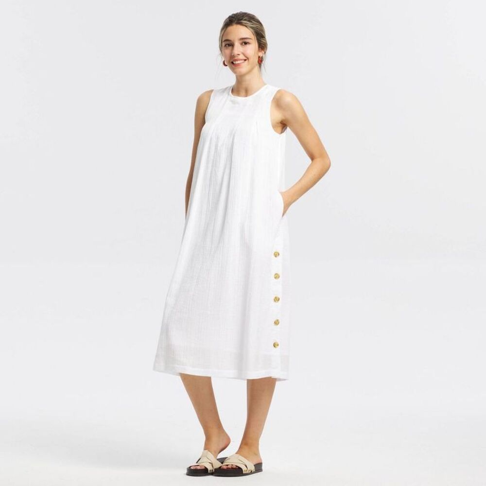 Women's Pleated-Front Side-Button Dress - Universal Thread White XL
